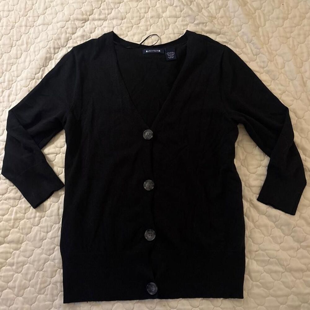 Architect Women's Women’s Black Fitted Button Down Cardigan Size L Goth Grunge